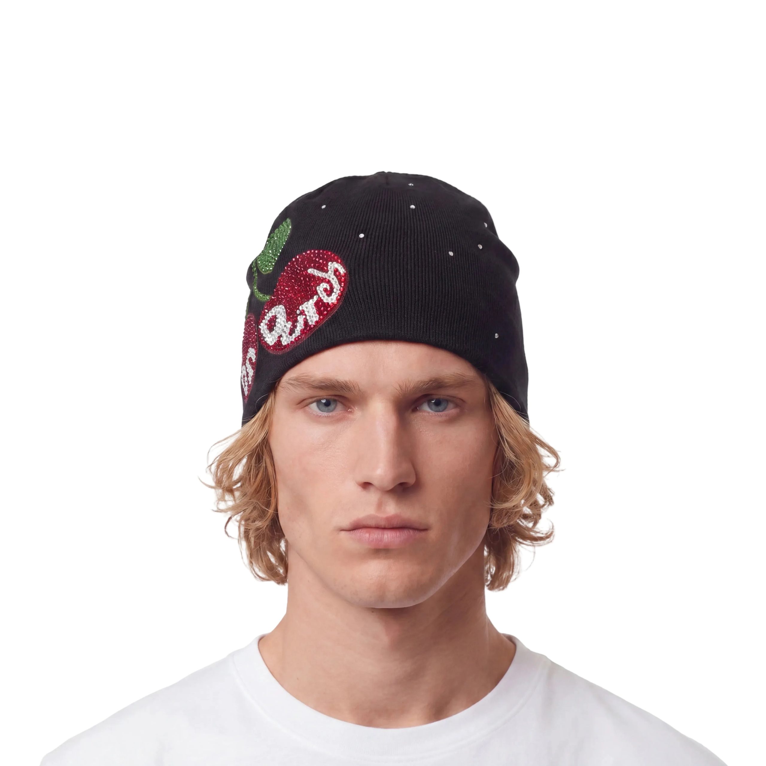 Rhinestone Cherry Beanie - Black - Image 2