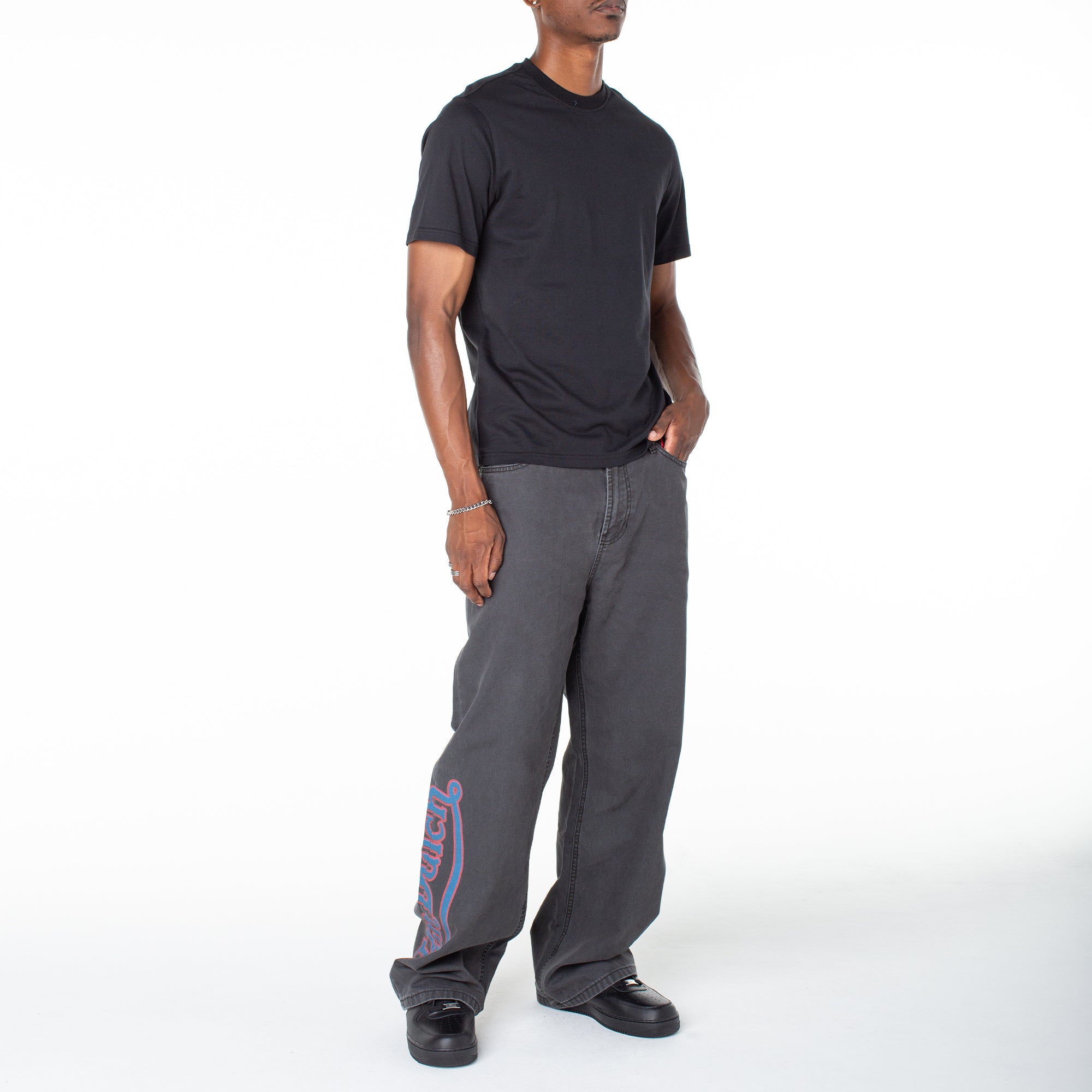Men's Baggy Contrast Graphic Patch Straight Reaper Pant ?C Black - Image 4
