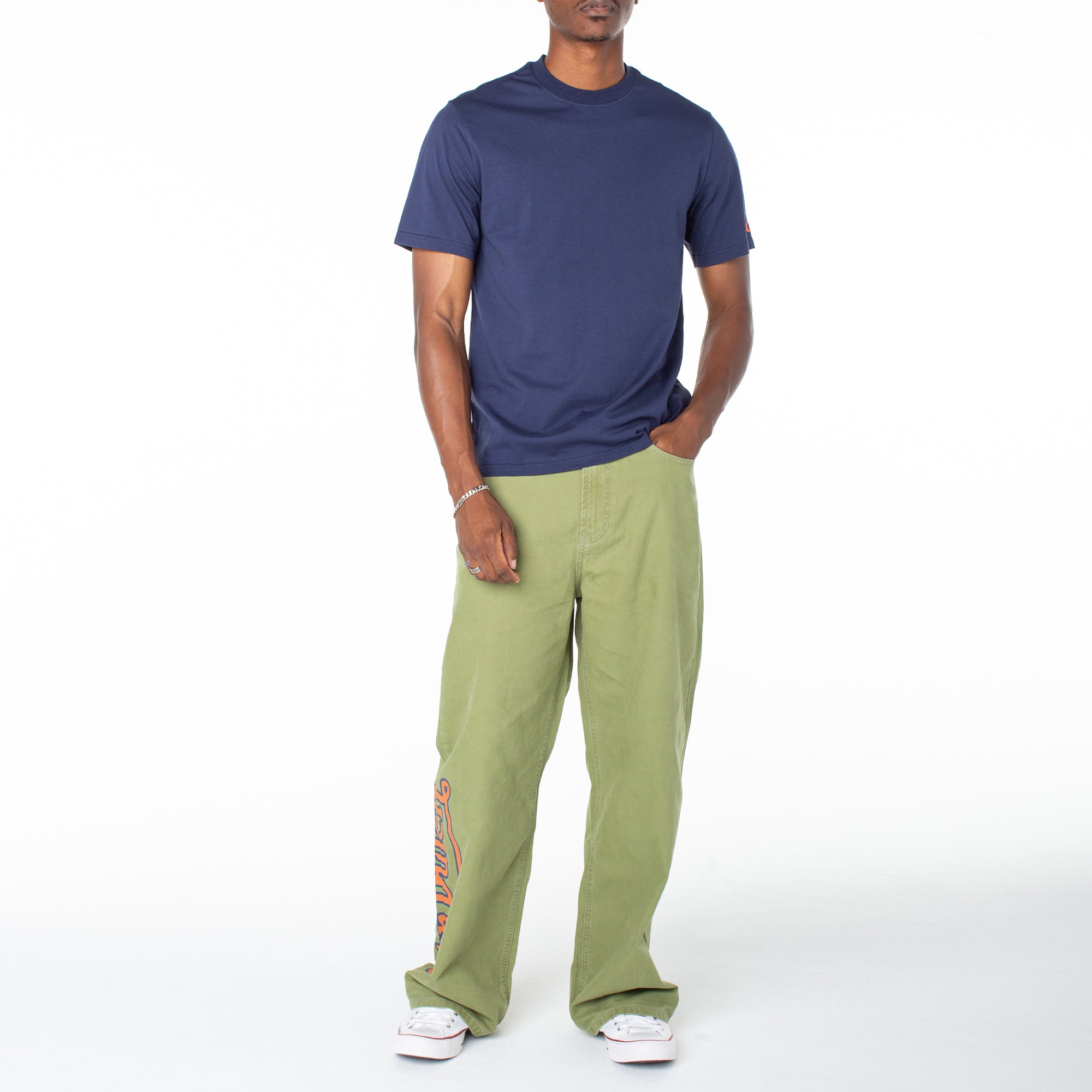 Men's Baggy Contrast Graphic Patch Straight Reaper Pant ?C Olive - Image 3