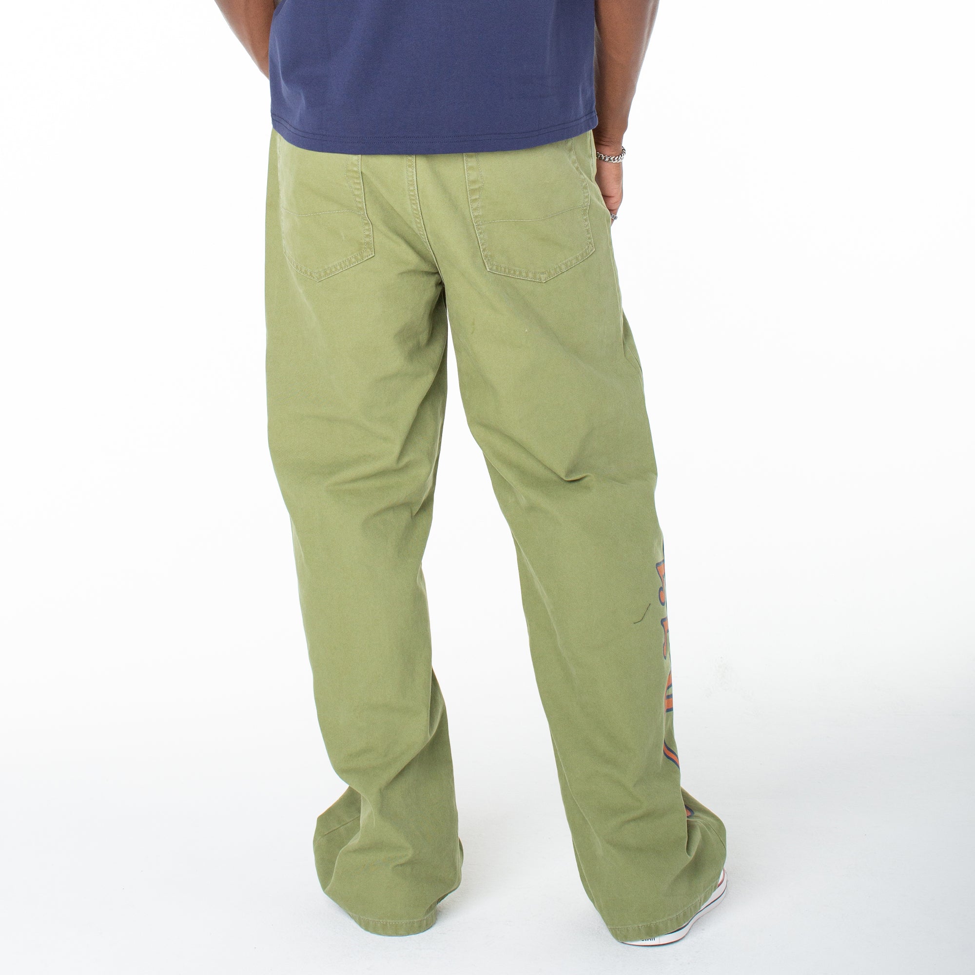 Men's Baggy Contrast Graphic Patch Straight Reaper Pant ?C Olive - Image 4