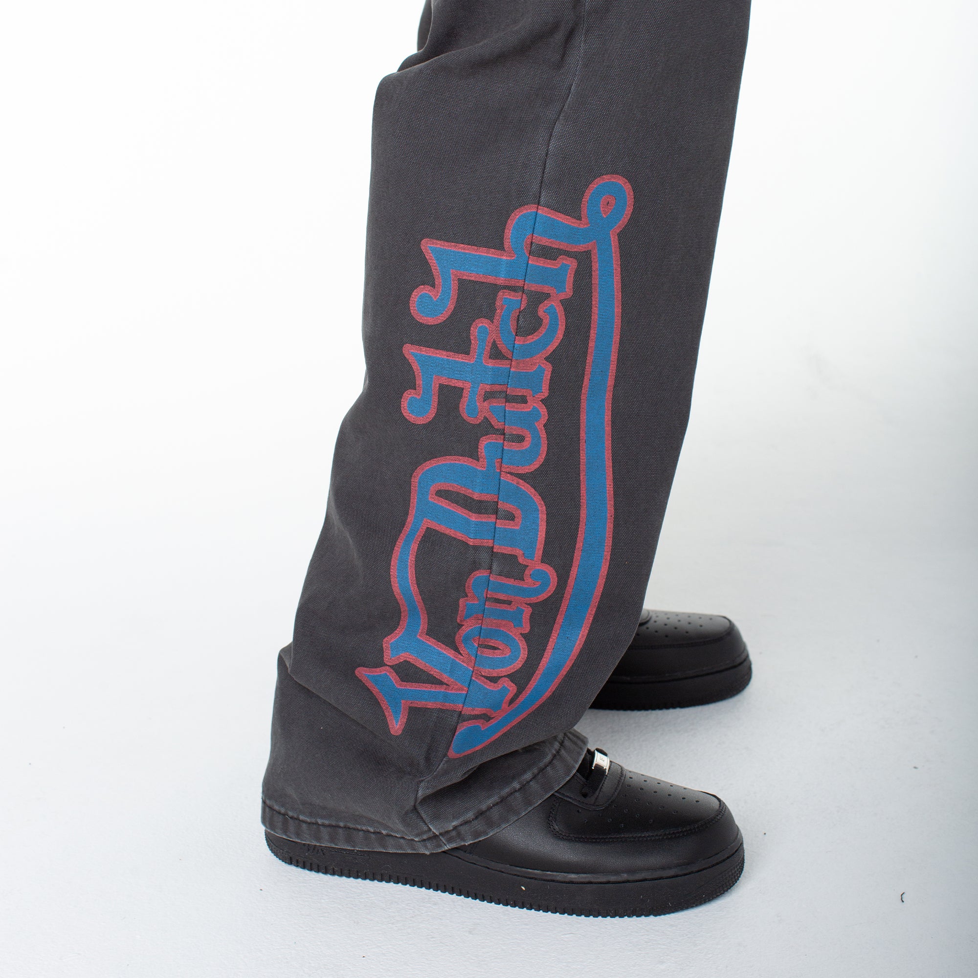 Men's Baggy Contrast Graphic Patch Straight Reaper Pant ?C Black - Image 5