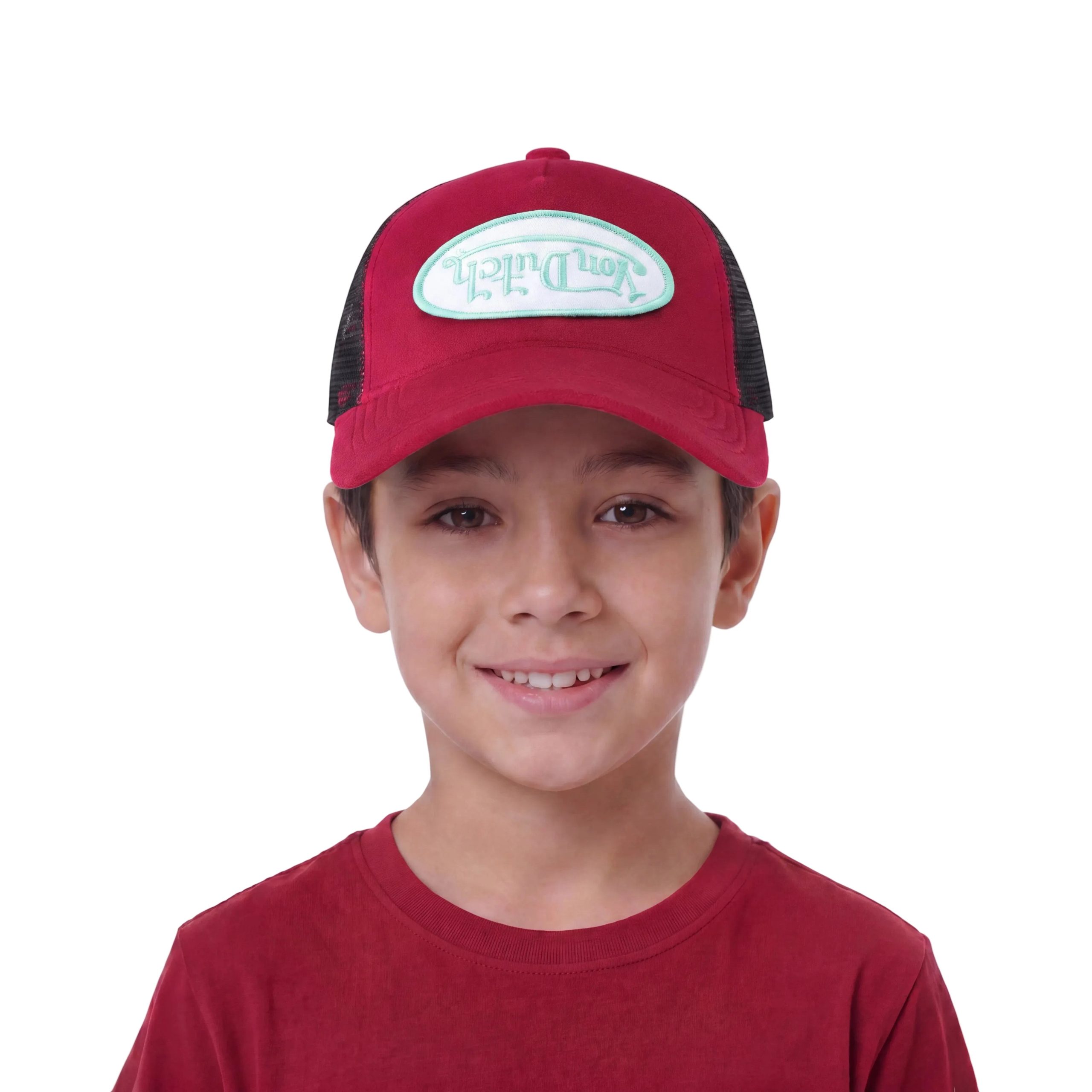 Kids Velvet Trucker Hat - Wine/Lime - Image 2