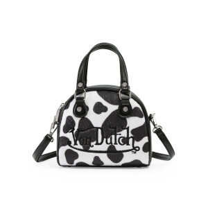 Mini Cow Print Bowling Bag - Black & White