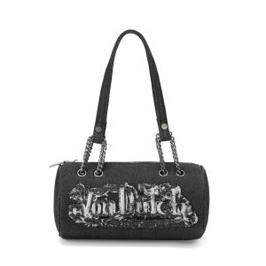 Barrel Bag - Long Barrel Black Distressed Denim