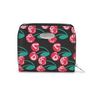 Cherry Zip-Up Wallet - Black