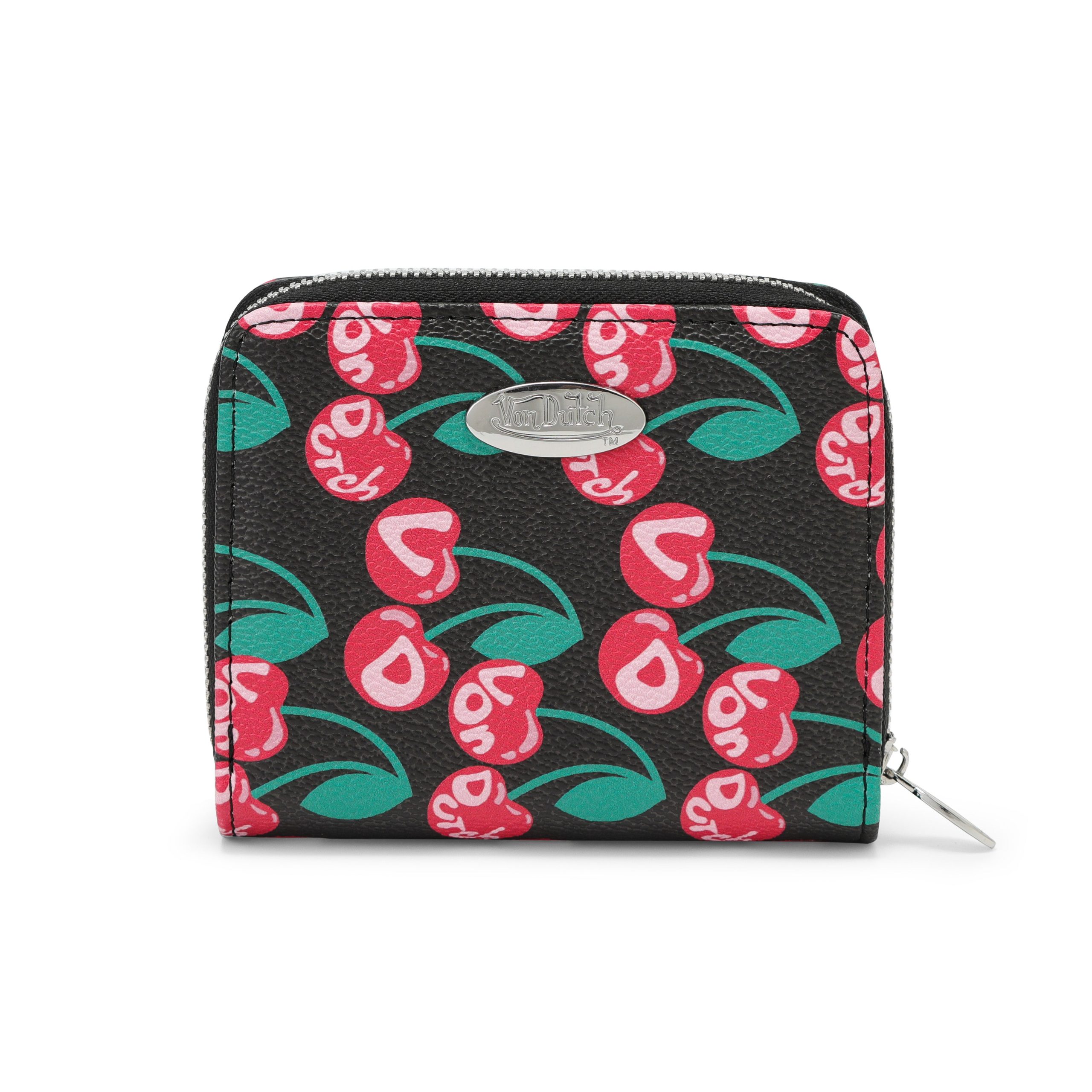 Cherry Zip-Up Wallet - Black
