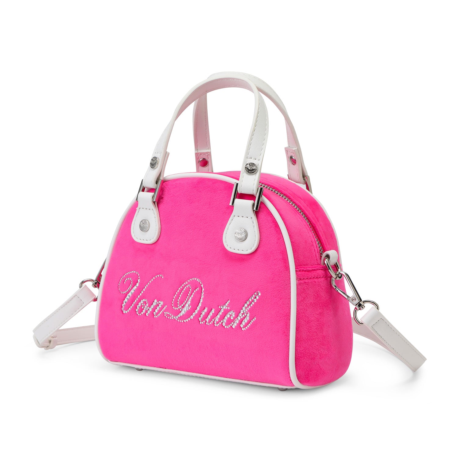 Velour Rhinestone Bowling Bag - Hot Pink - Image 3