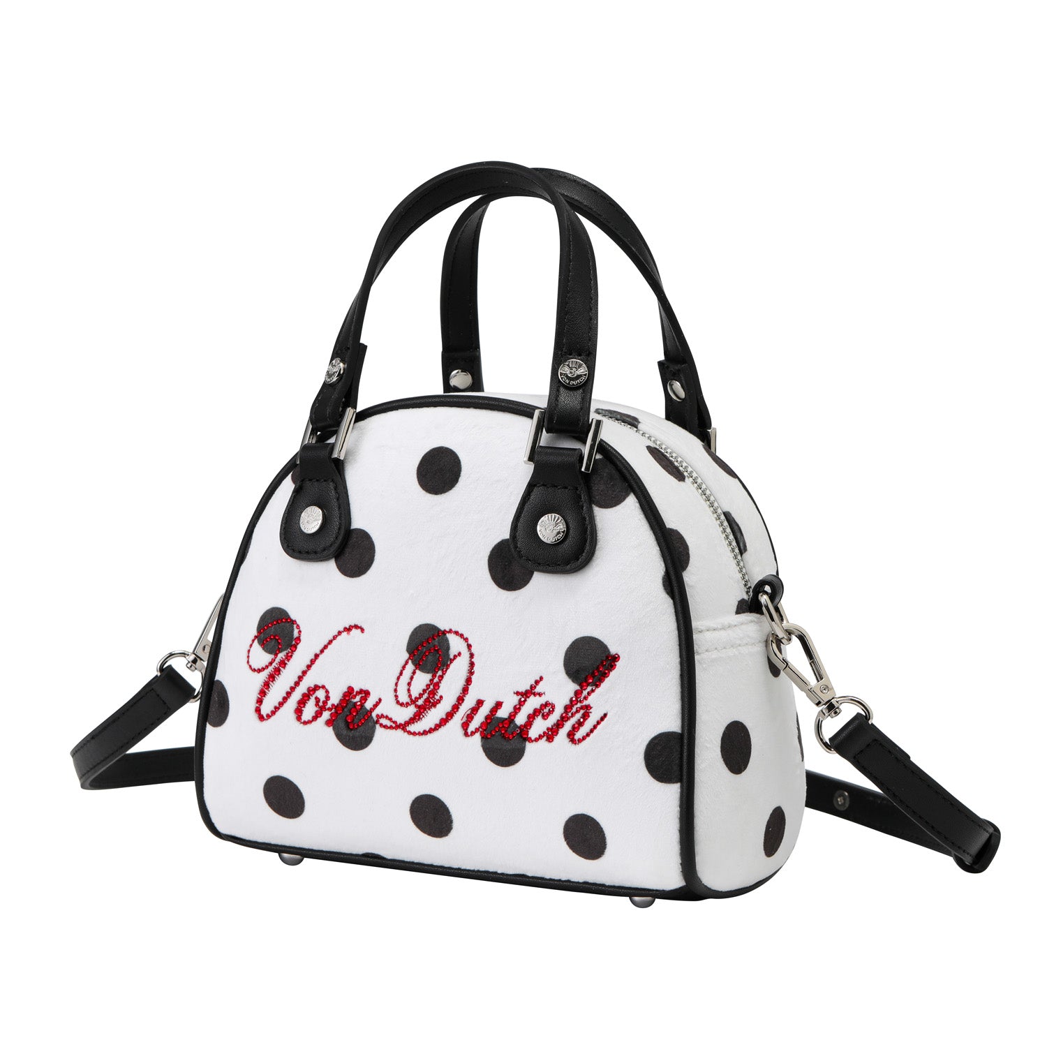 Velour Rhinestone Bowling Bag - Polka Dot - Image 3