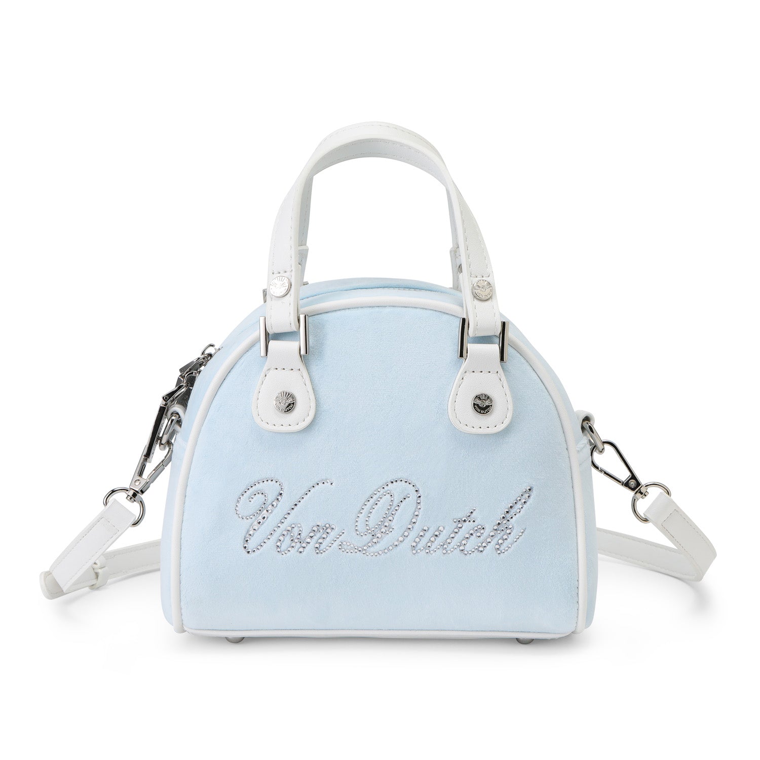 Velour Rhinestone Bowling Bag - Light Blue