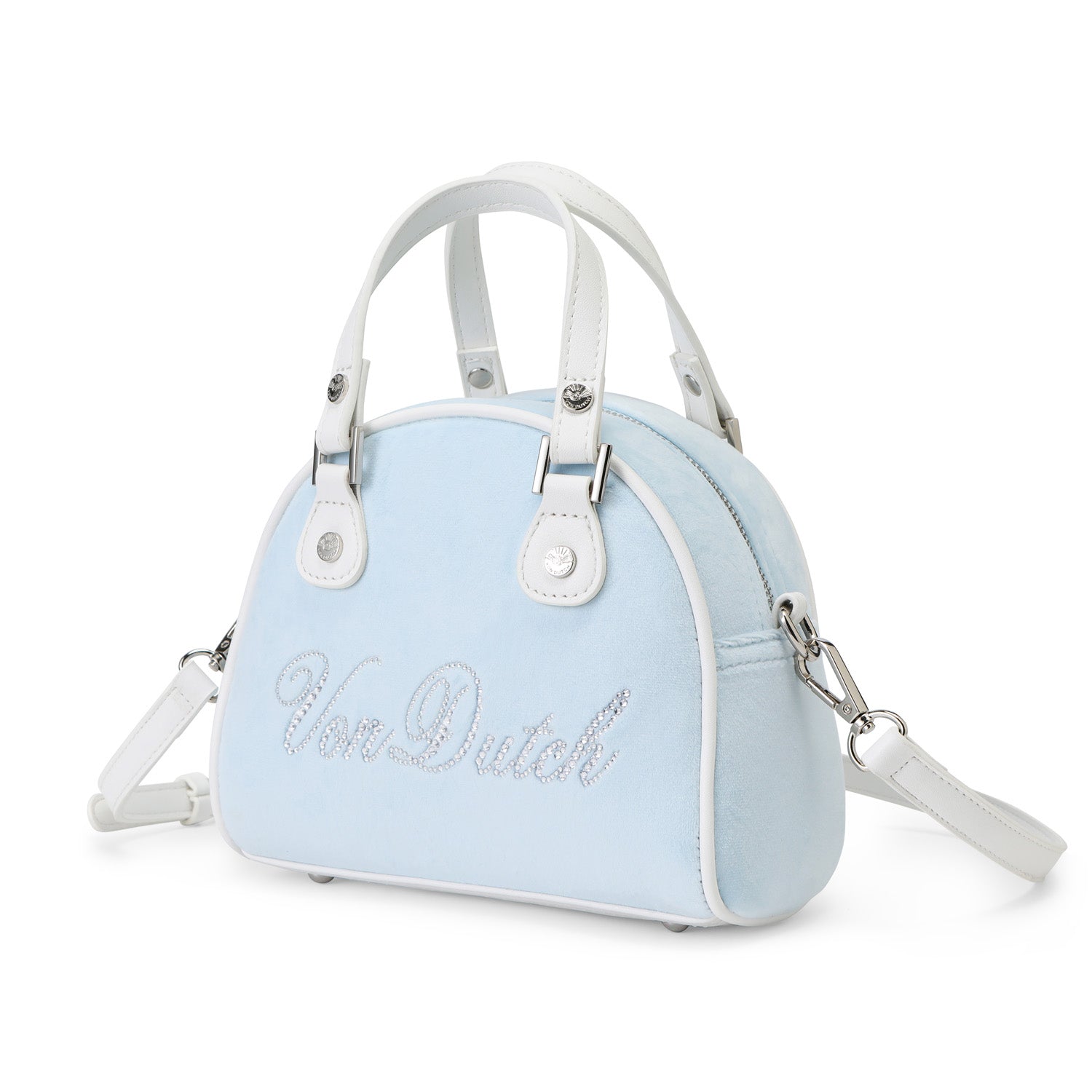 Velour Rhinestone Bowling Bag - Light Blue - Image 3