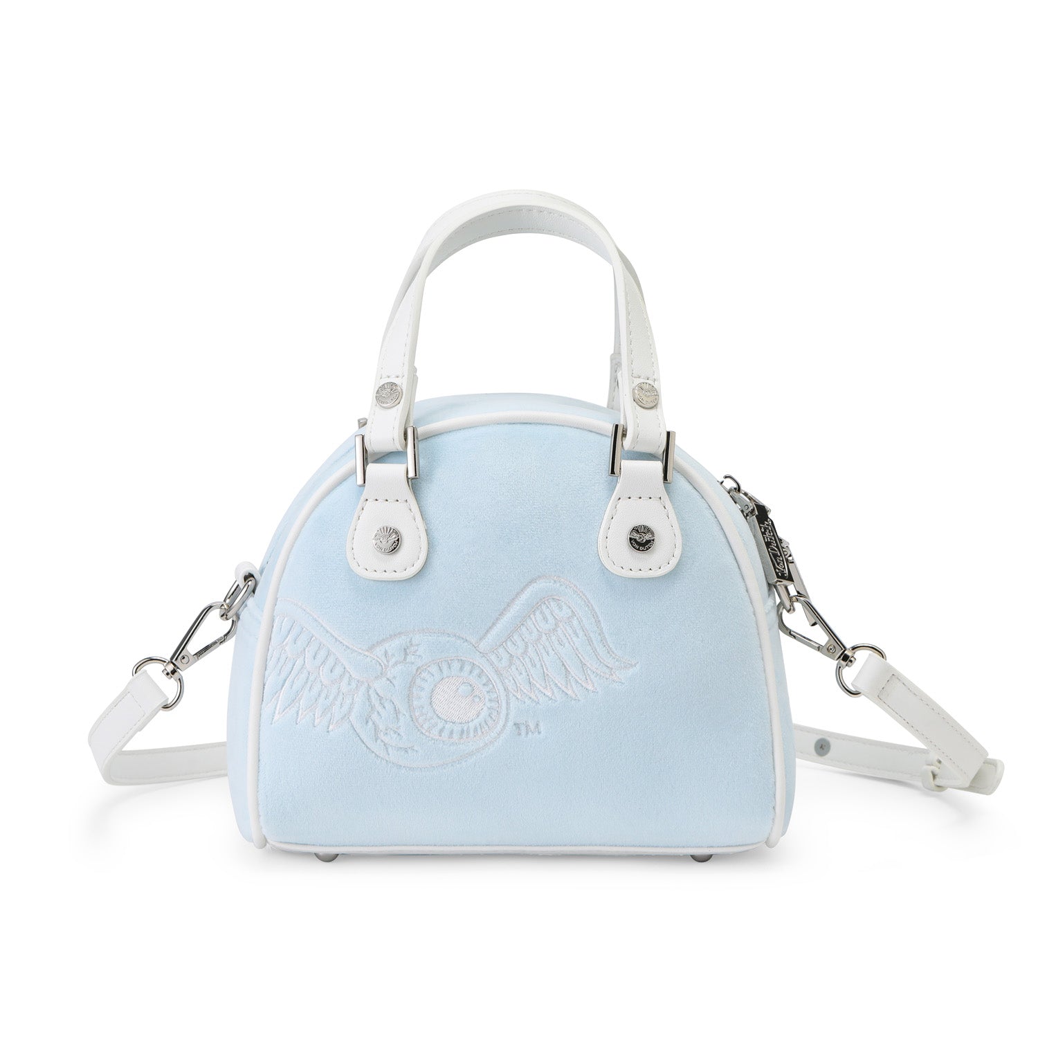 Velour Rhinestone Bowling Bag - Light Blue - Image 6
