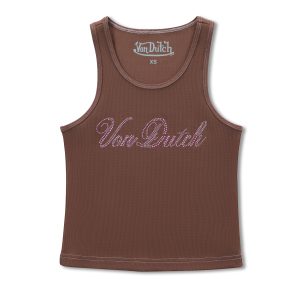 Rhinestone Cursive logo Tank ?C Brown