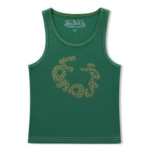 Rhinestone Warped logo Tank ?C Green