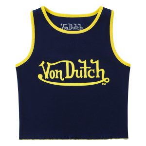 Women's Ribbed Crop Tanks ?C Navy and Yellow
