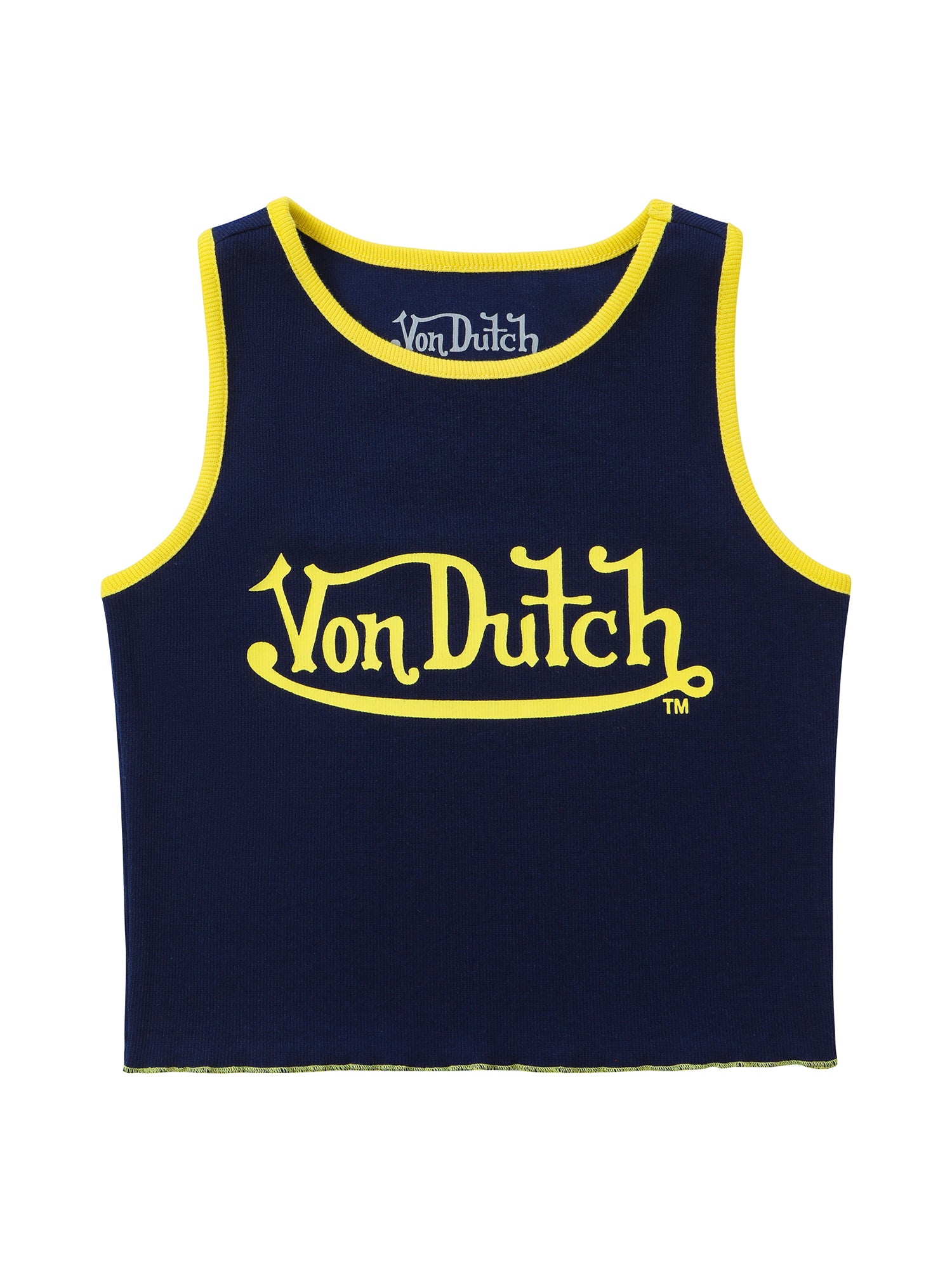 Women's Ribbed Crop Tanks ?C Navy and Yellow