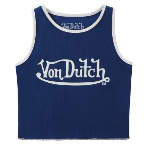 Women's Ribbed Crop Tanks ?C Navy and White
