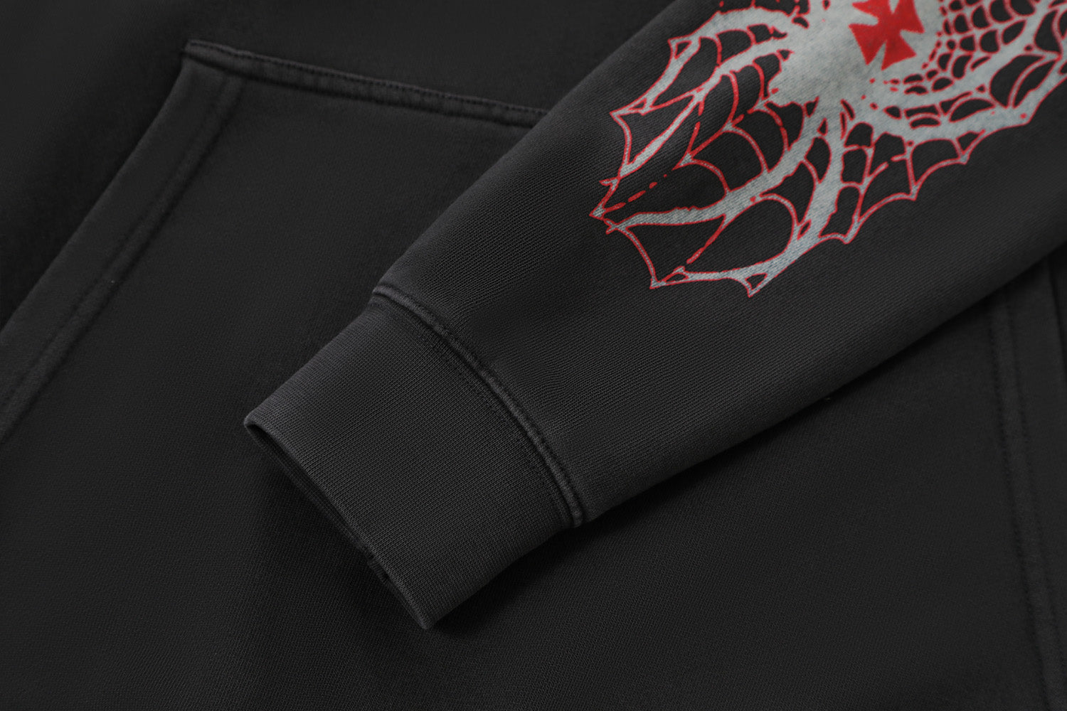 SPIDER NEST HOODIE ?C WASHED BLACK & RED - Image 6
