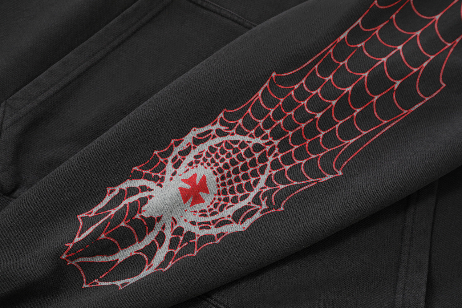 SPIDER NEST HOODIE ?C WASHED BLACK & RED - Image 5