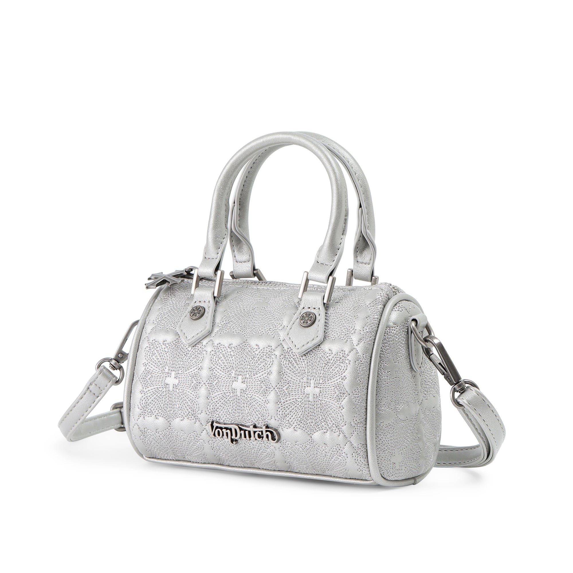 Embroidered Chopper Hanna Bag - Silver - Image 3