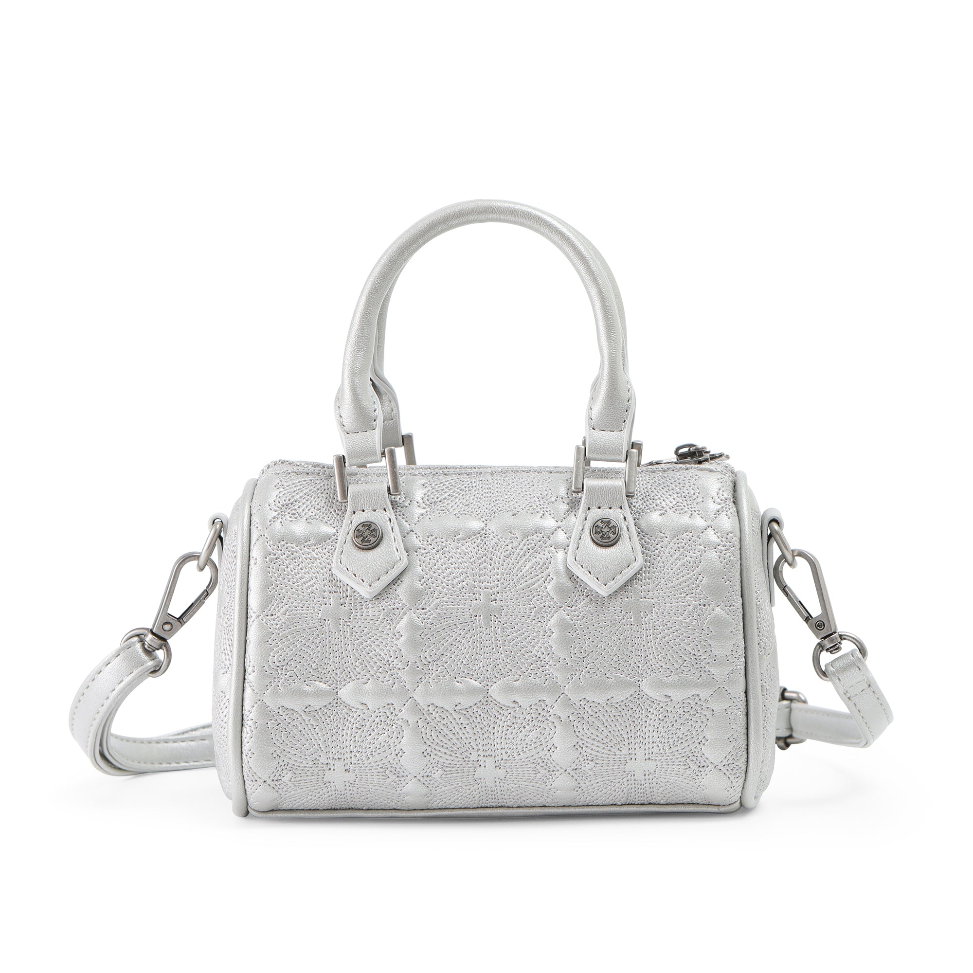 Embroidered Chopper Hanna Bag - Silver - Image 4