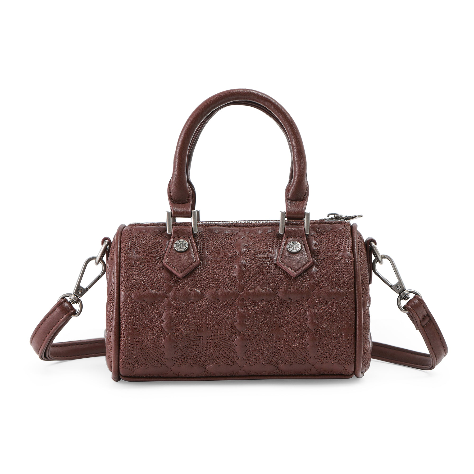 Embroidered Chopper Hanna Bag - Brown - Image 4