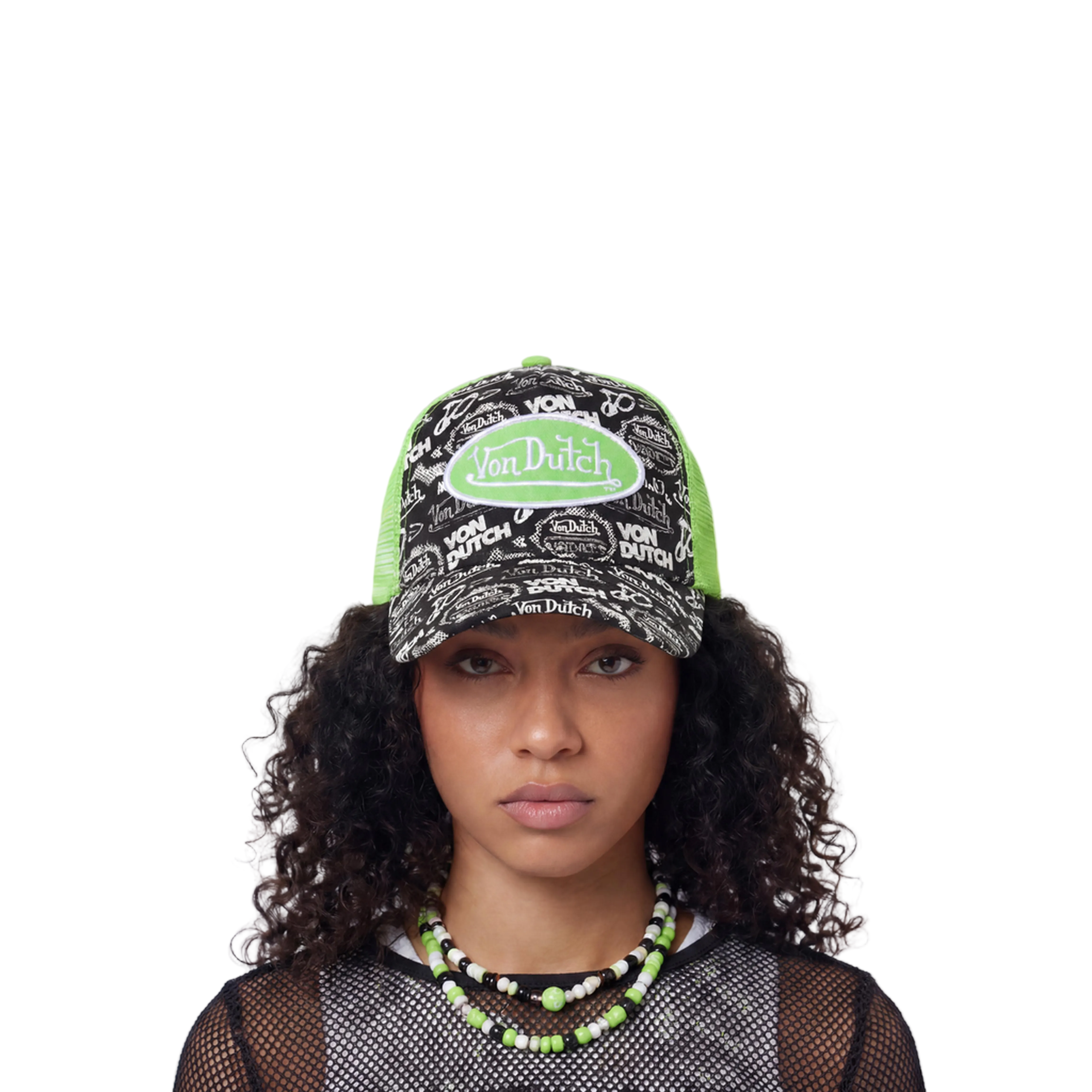 Logo Stamp Trucker Hat - Black and Green - Image 2