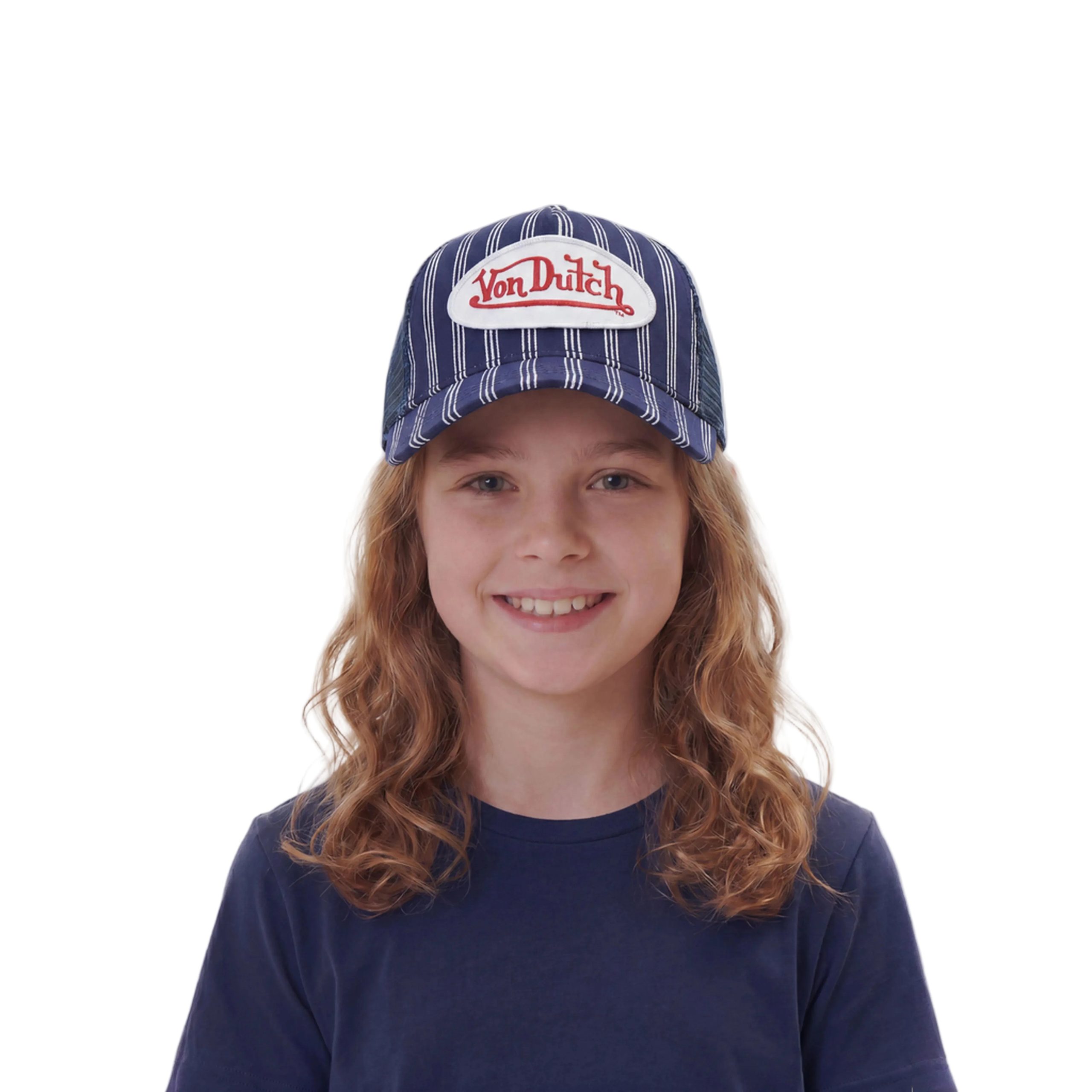 Kids Classic Trucker Hat - Navy White Stripe - Image 2