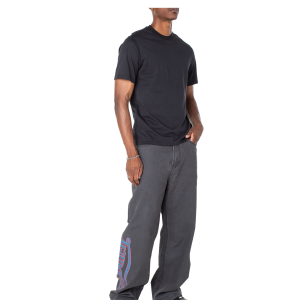 Men's Baggy Contrast Graphic Patch Straight Reaper Pant ?C Black