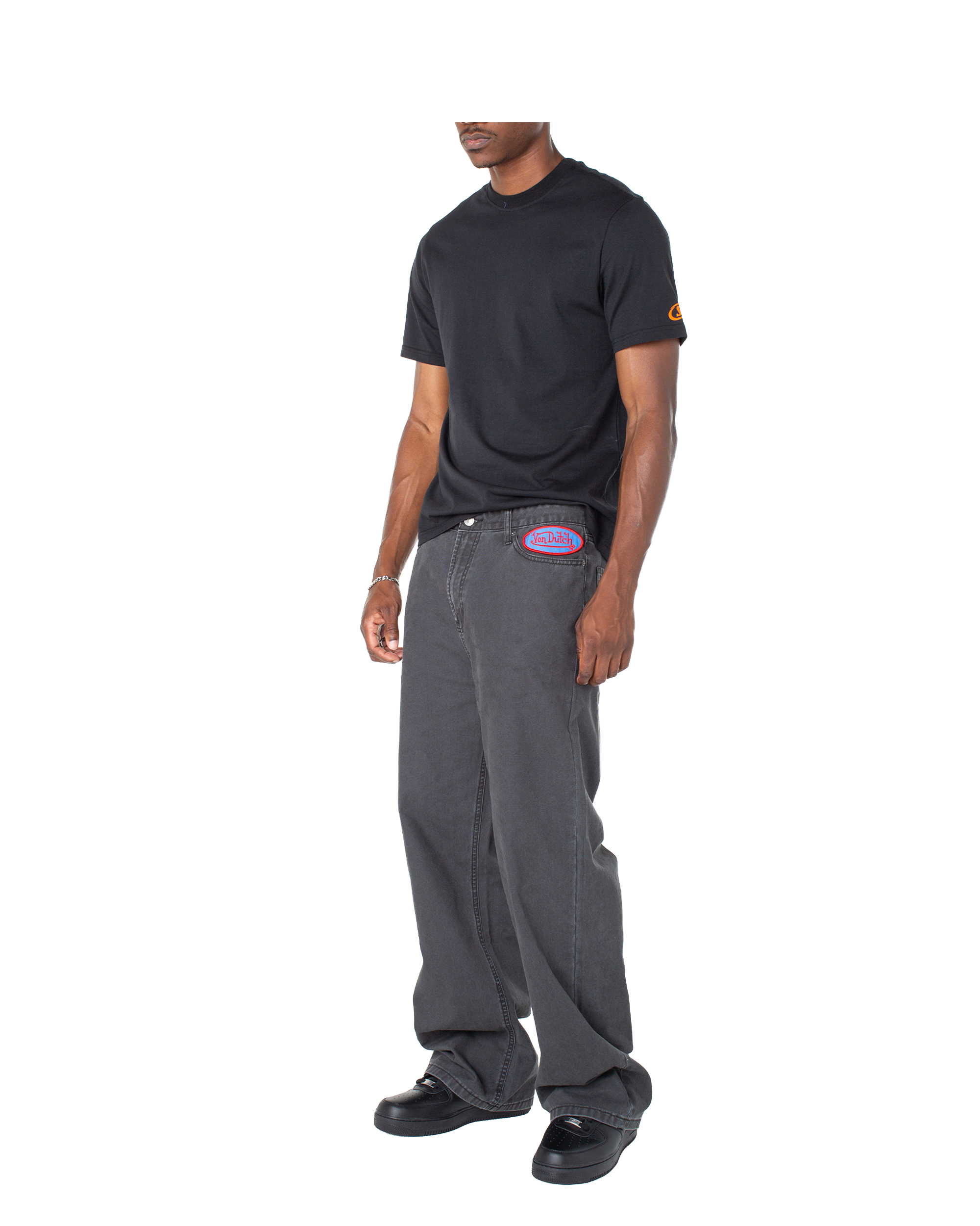 Men's Baggy Contrast Graphic Patch Straight Reaper Pant ?C Black - Image 2
