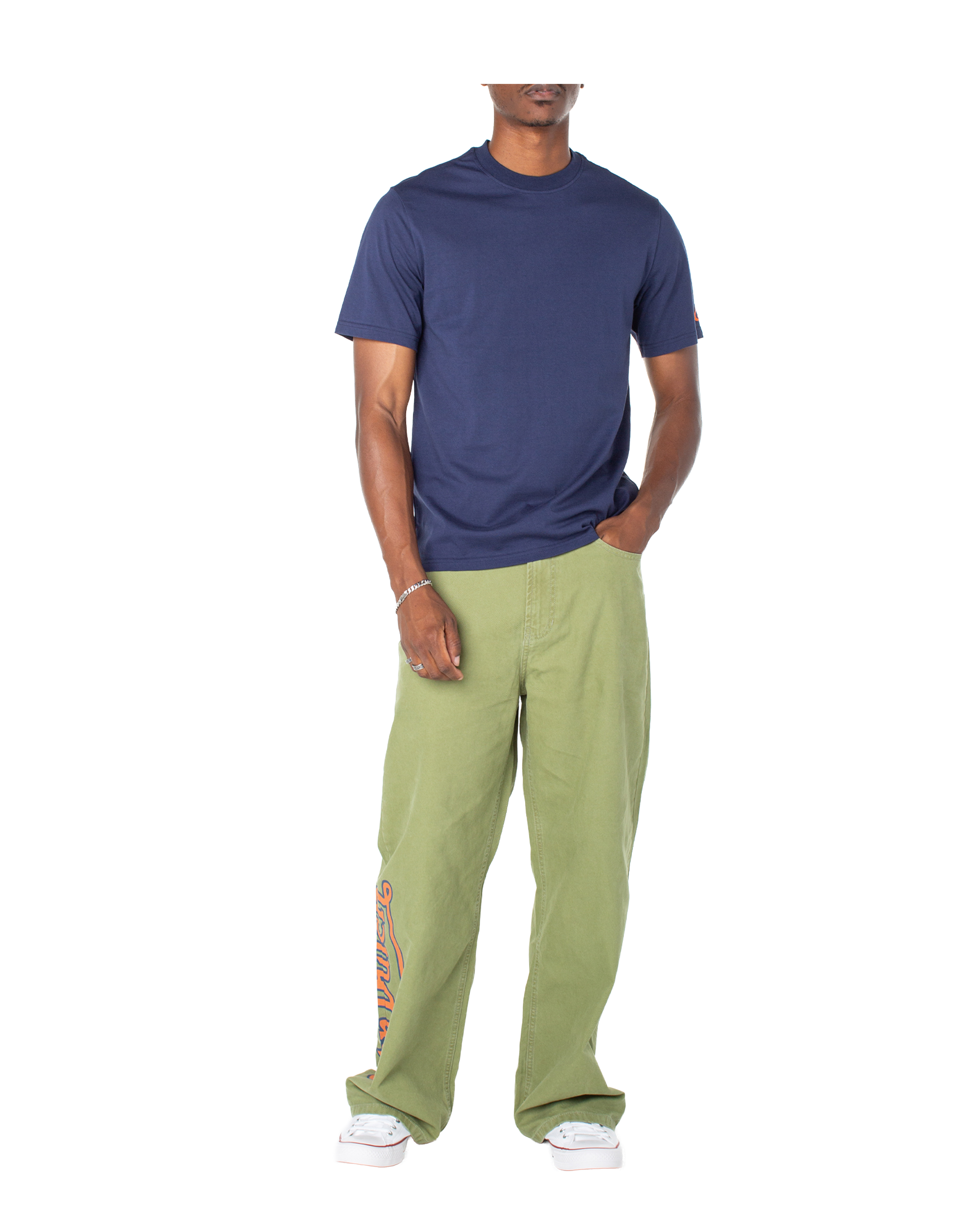 Men's Baggy Contrast Graphic Patch Straight Reaper Pant ?C Olive