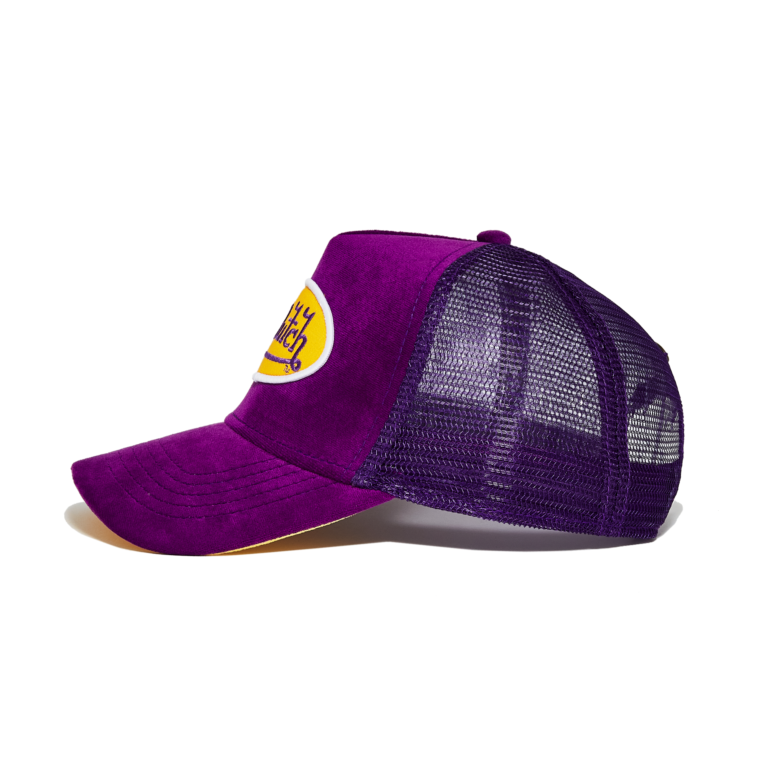 Purple & Yellow Velvet Trucker Hat - Image 3