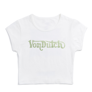 White & Green Ranch Logo Rhinestone Baby Tee