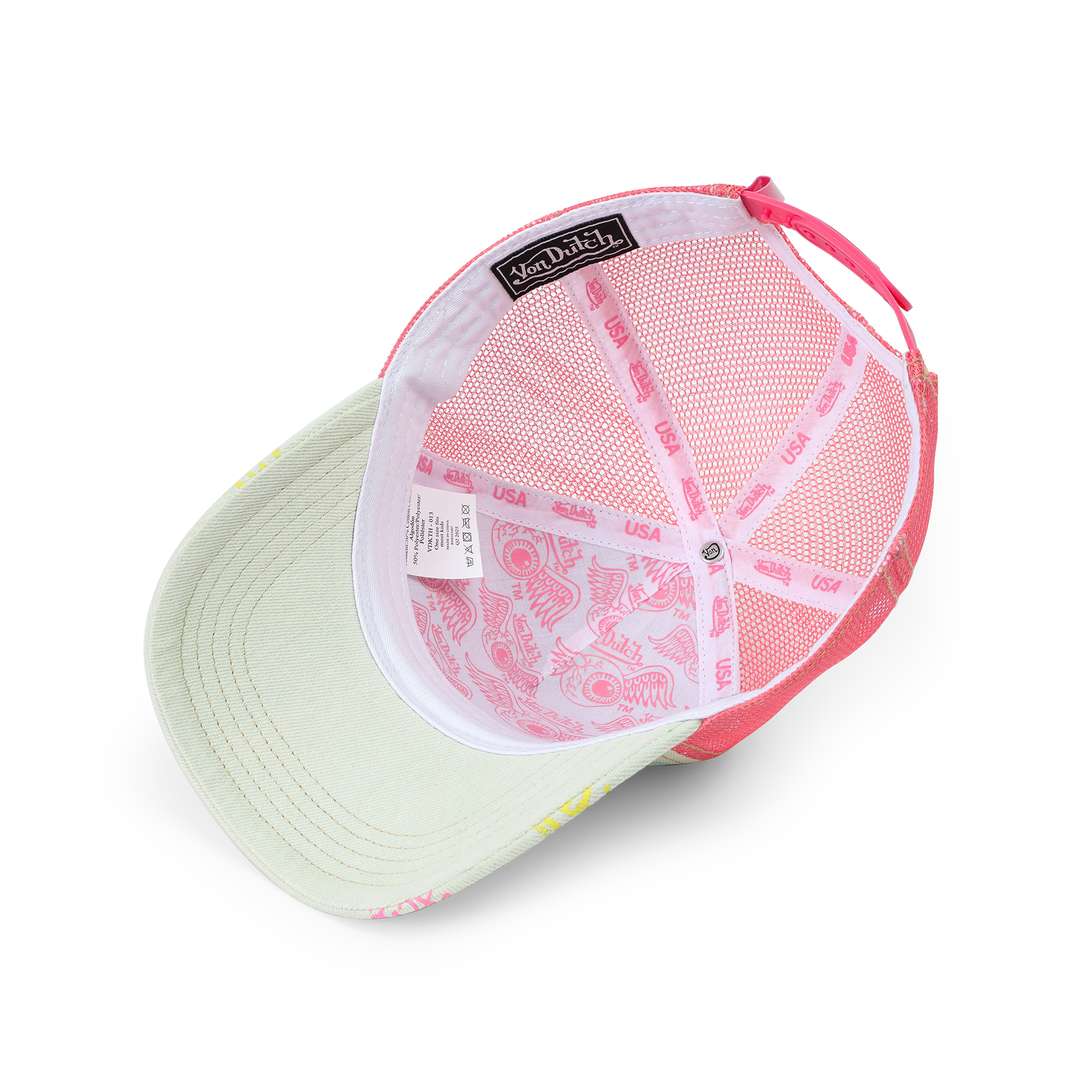 Kids Light Denim Trucker Hat - Pink Logo - Image 5