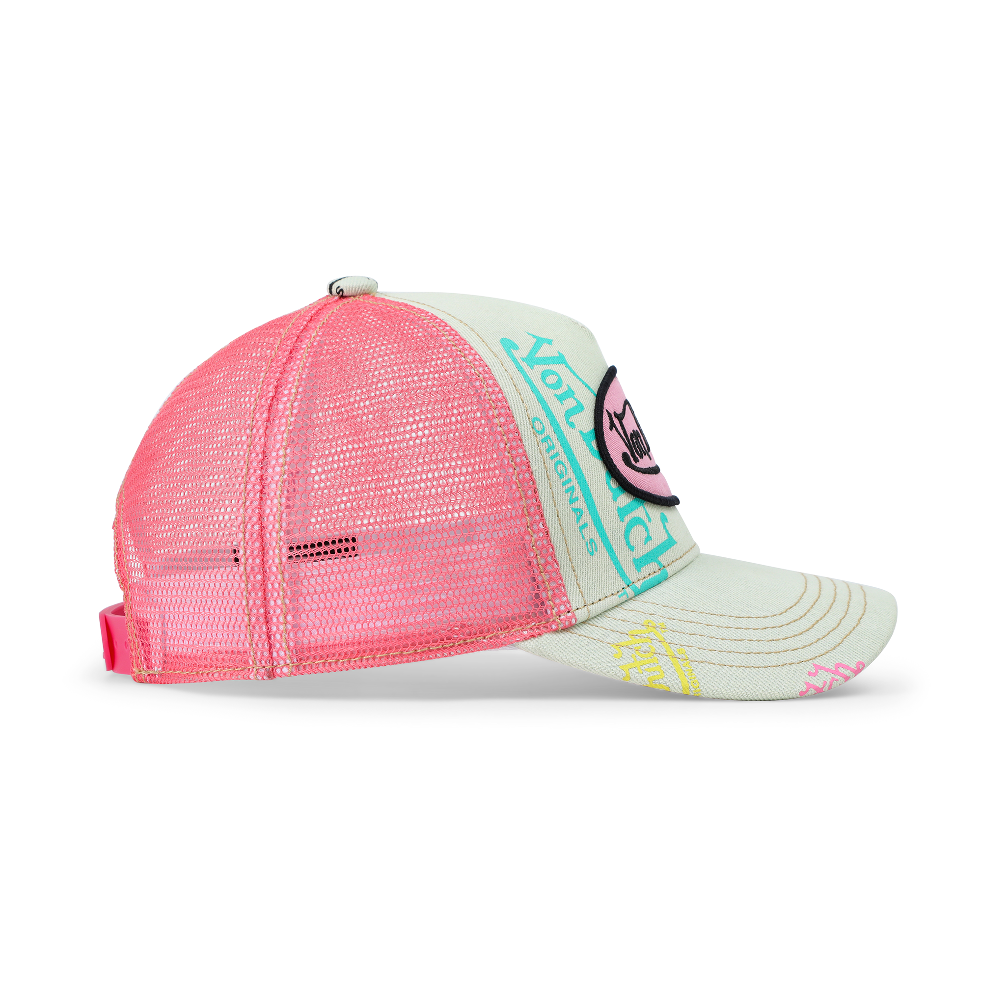 Kids Light Denim Trucker Hat - Pink Logo - Image 4