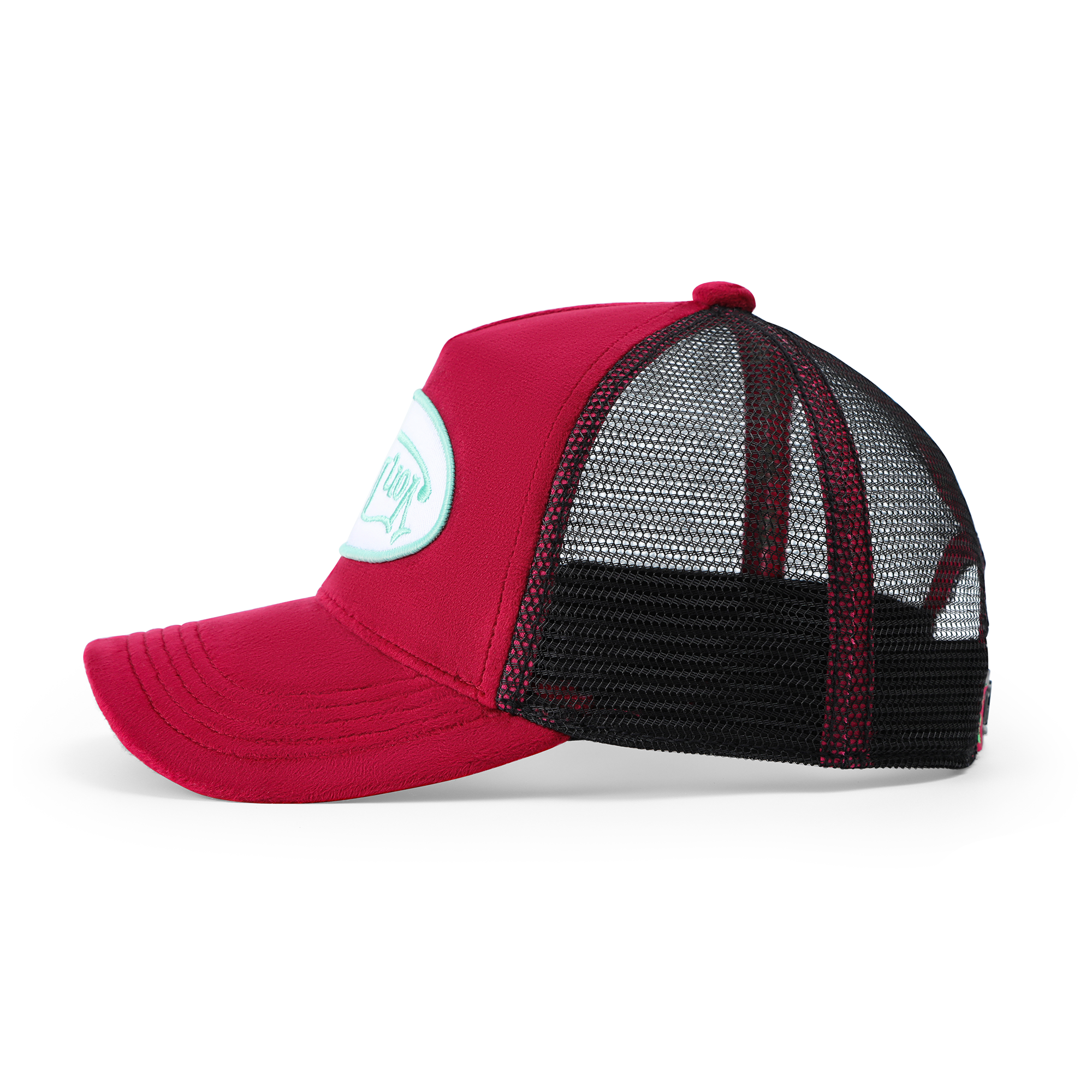 Kids Velvet Trucker Hat - Wine/Lime - Image 3
