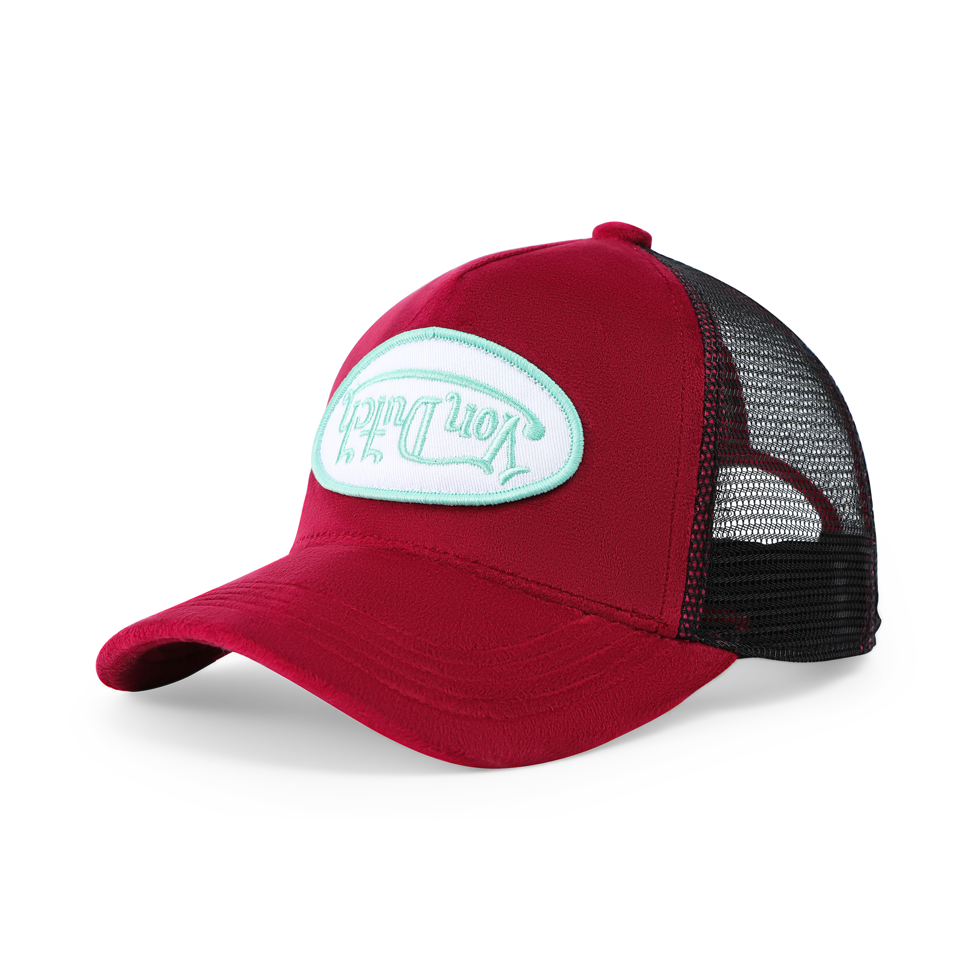 Kids Velvet Trucker Hat - Wine/Lime - Image 4