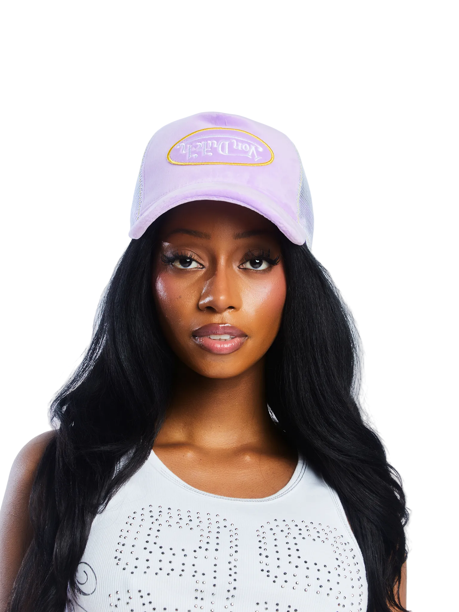 Purple Reverse Logo Velvet Trucker Hat - Image 2