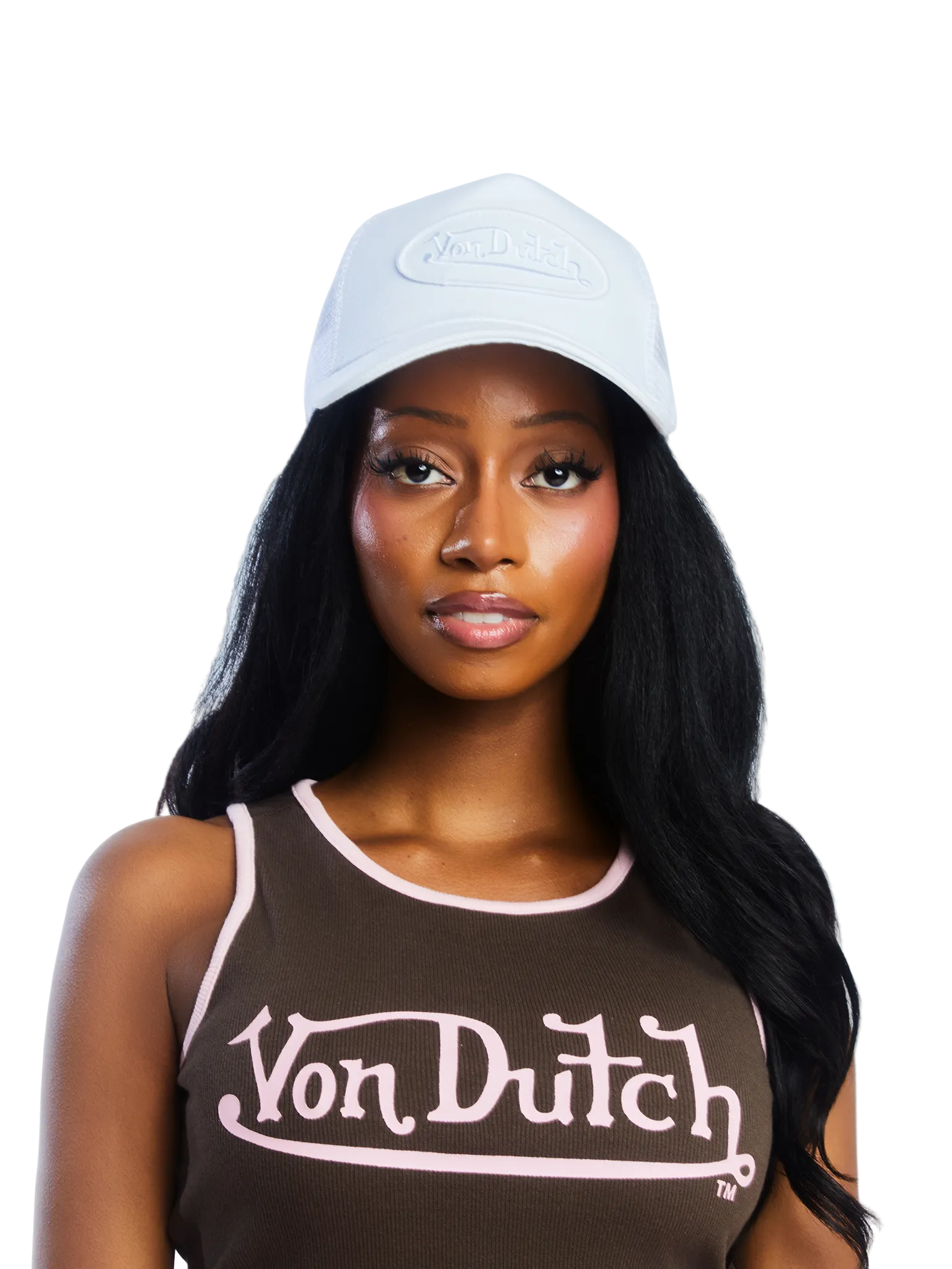 Von Dutch Triple White Velvet Trucker Hat - Image 2