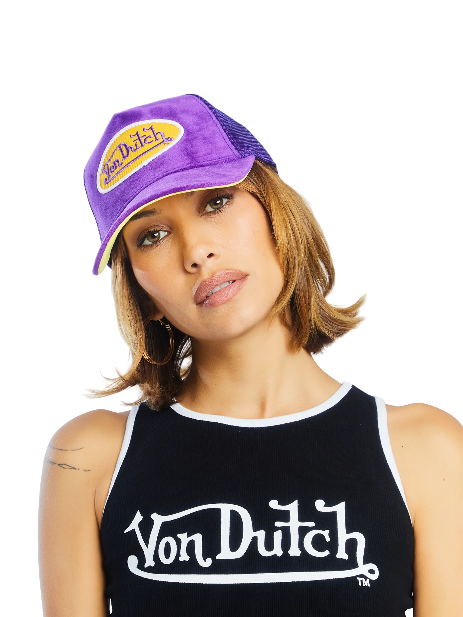 Purple & Yellow Velvet Trucker Hat - Image 2