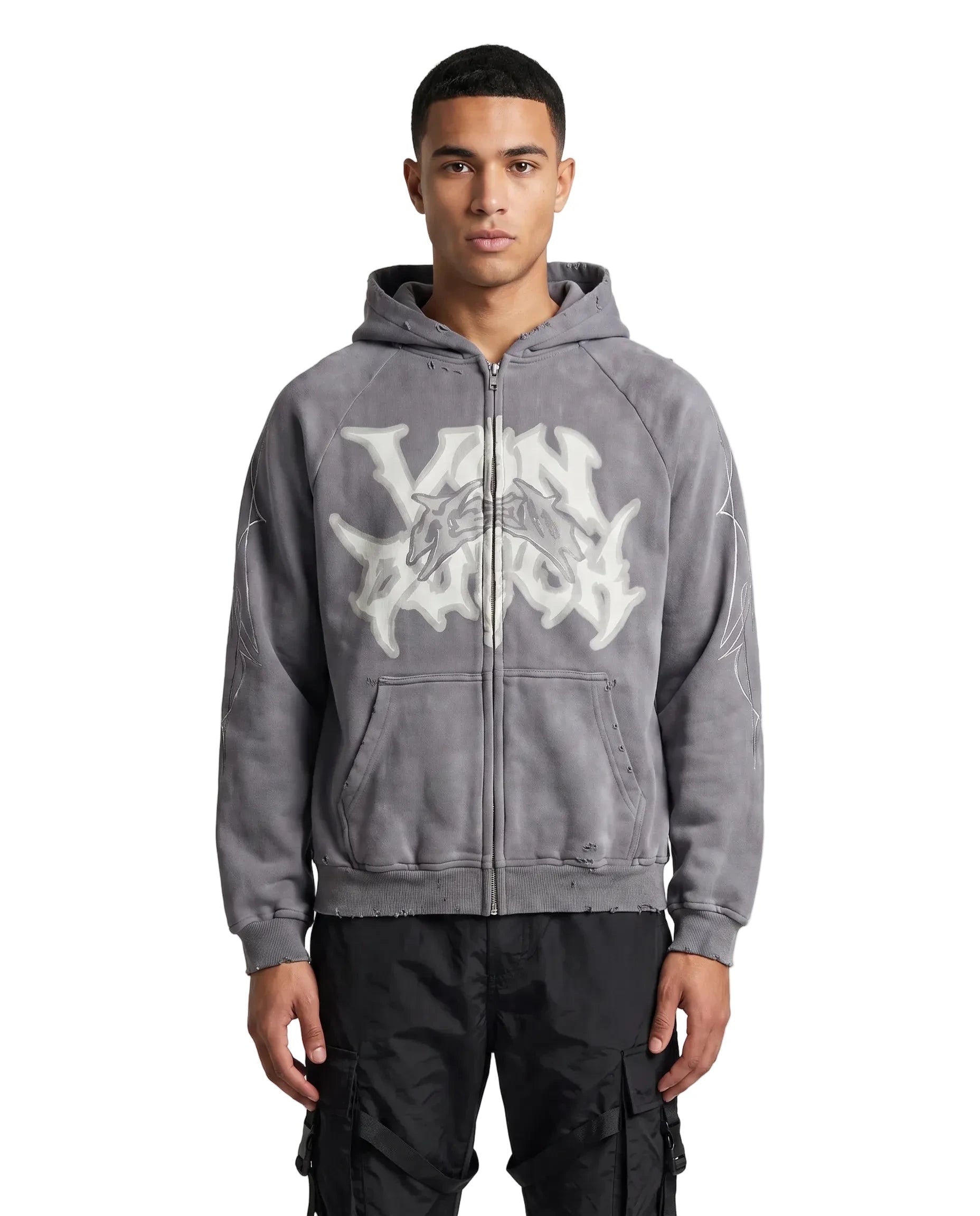 GRAY DISTRESSED HOODIE ?C VD x HARDFEST - Image 2